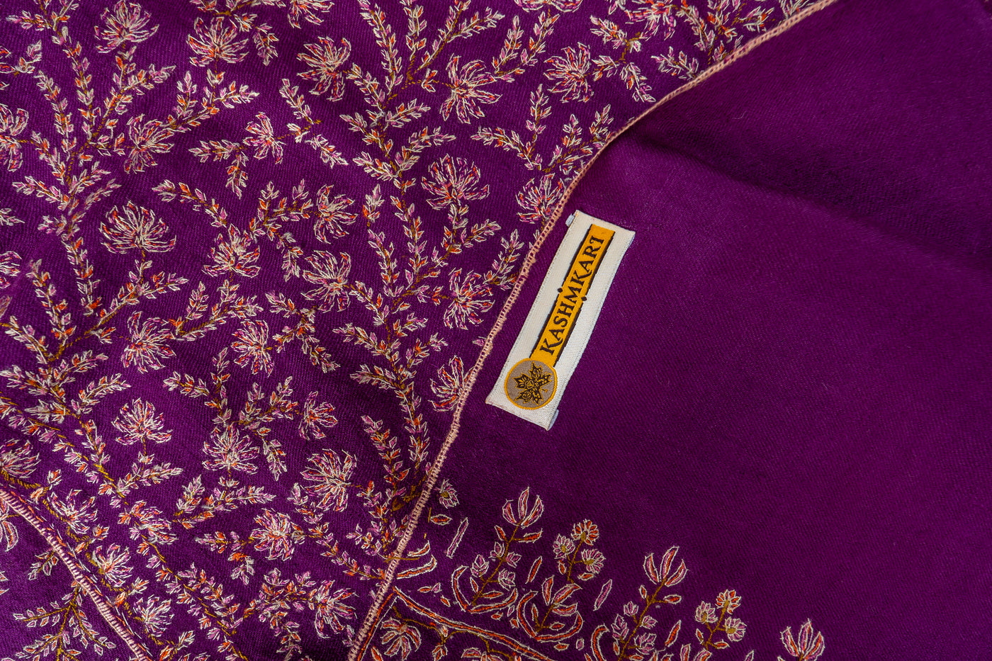 Baad-e-Gul – Plum Sozni Hand-Embroidered Pashmina Shawl