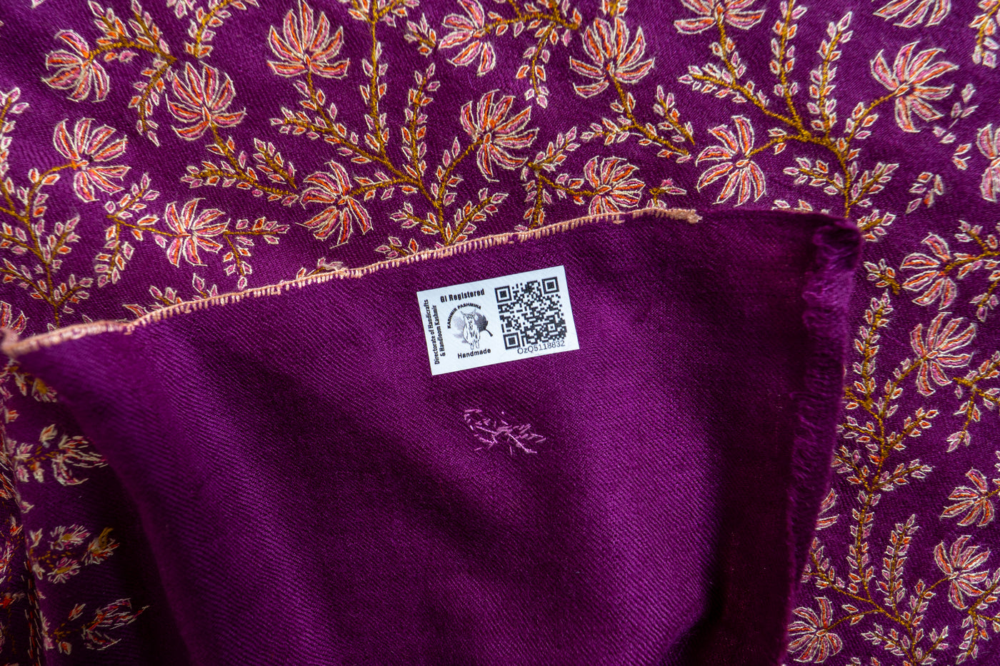 Baad-e-Gul – Plum Sozni Hand-Embroidered Pashmina Shawl