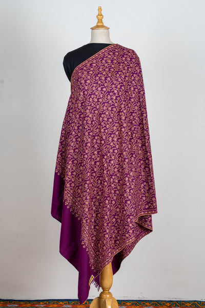 Baad-e-Gul – Plum Sozni Hand-Embroidered Pashmina Shawl
