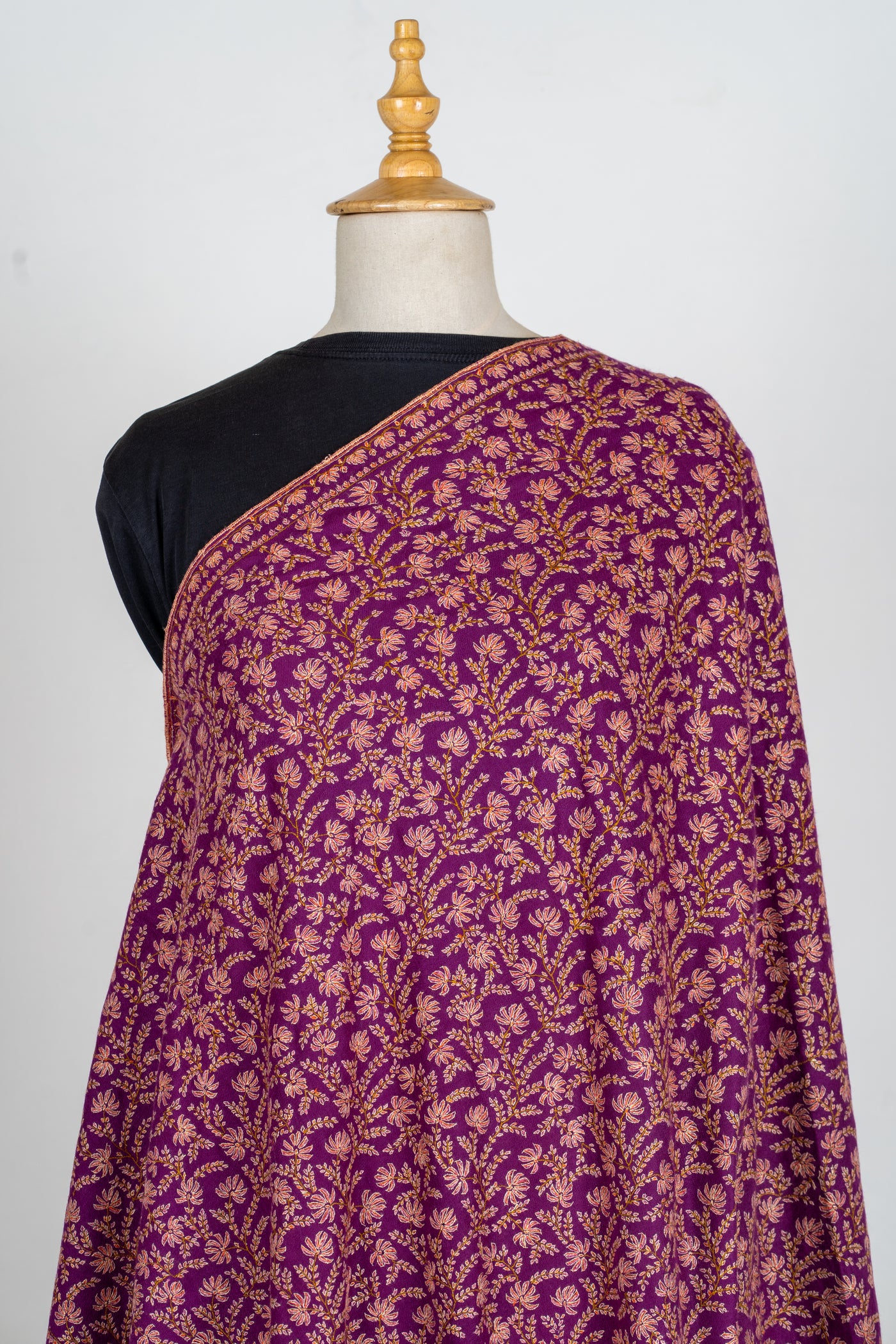 Baad-e-Gul – Plum Sozni Hand-Embroidered Pashmina Shawl