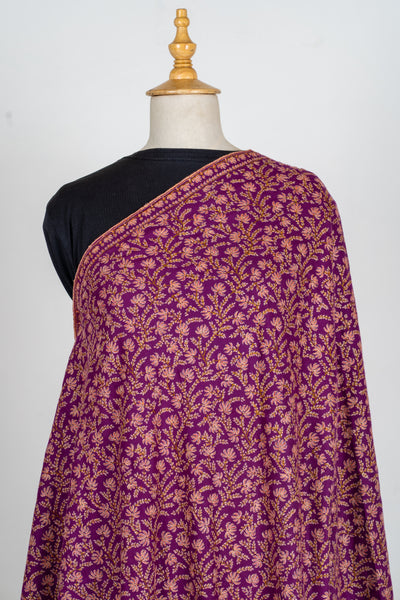 Baad-e-Gul – Plum Sozni Hand-Embroidered Pashmina Shawl