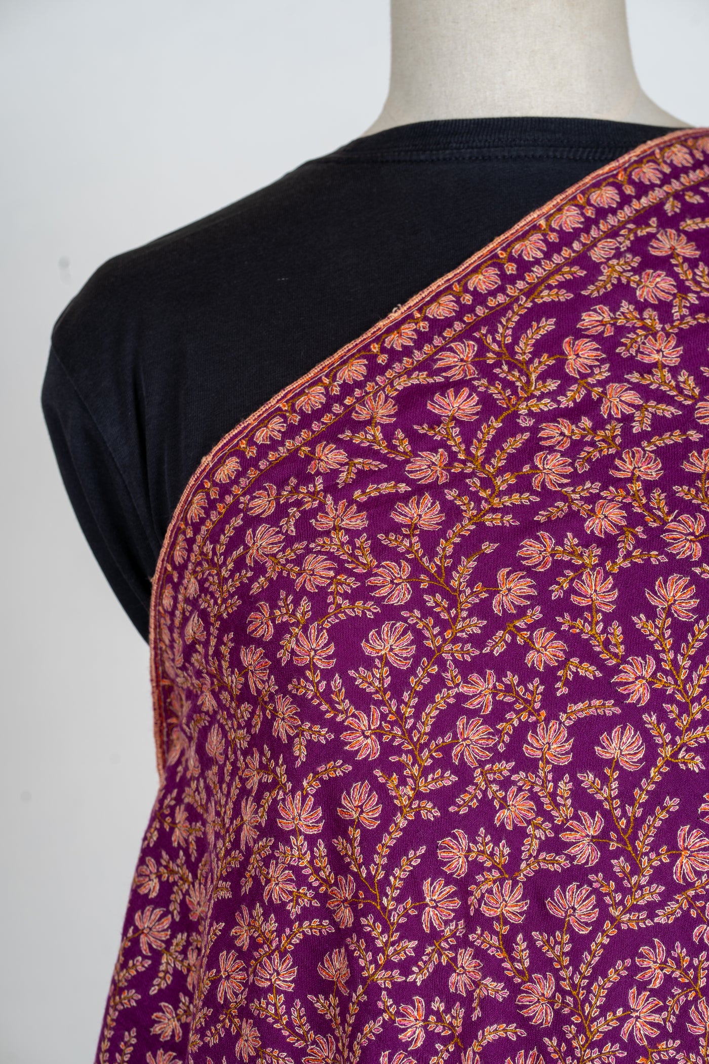 Baad-e-Gul – Plum Sozni Hand-Embroidered Pashmina Shawl
