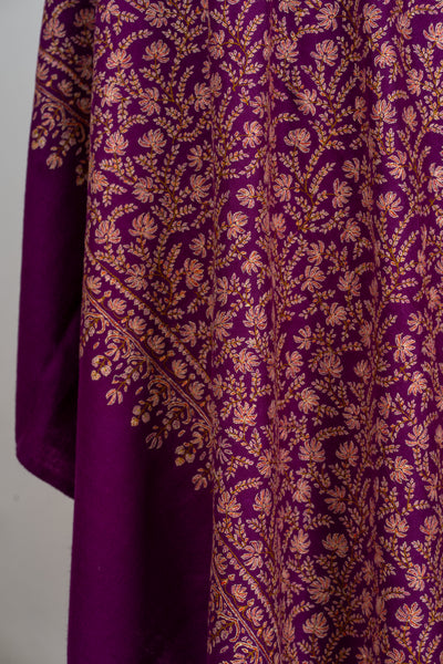 Baad-e-Gul – Plum Sozni Hand-Embroidered Pashmina Shawl