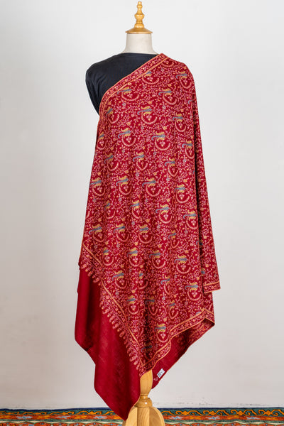 Laleh – Crimson Sozni Hand-Embroidered Pure Pashmina Shawl