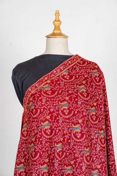 Laleh – Crimson Sozni Hand-Embroidered Pure Pashmina Shawl