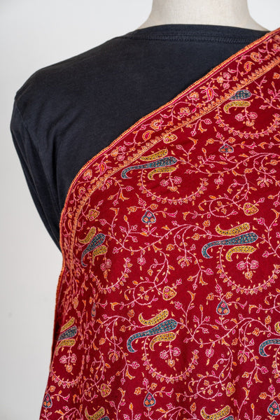 Laleh – Crimson Sozni Hand-Embroidered Pure Pashmina Shawl
