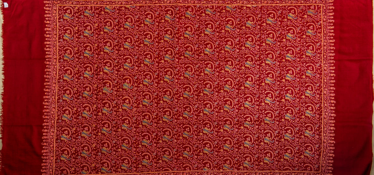 Laleh – Crimson Sozni Hand-Embroidered Pure Pashmina Shawl