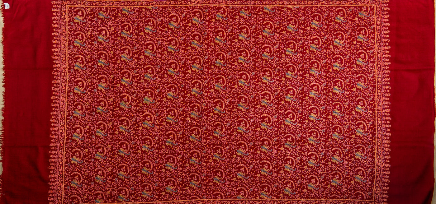 Laleh – Crimson Sozni Hand-Embroidered Pure Pashmina Shawl