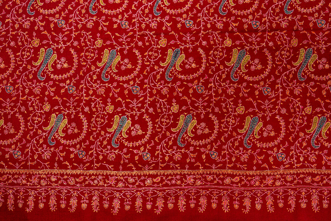 Laleh – Crimson Sozni Hand-Embroidered Pure Pashmina Shawl