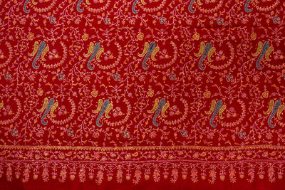 Laleh – Crimson Sozni Hand-Embroidered Pure Pashmina Shawl