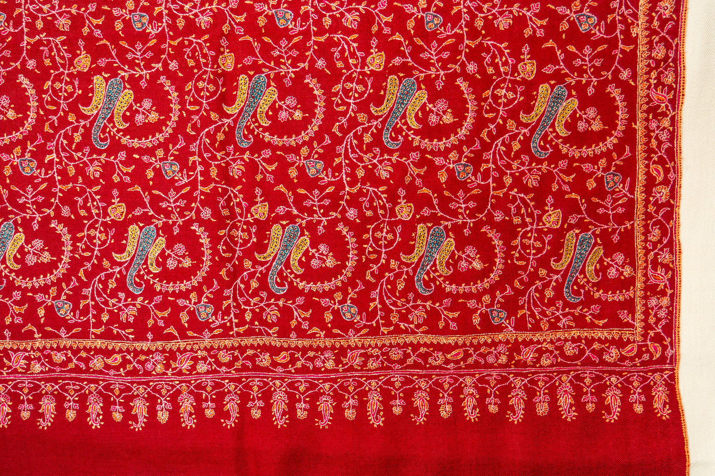 Laleh – Crimson Sozni Hand-Embroidered Pure Pashmina Shawl