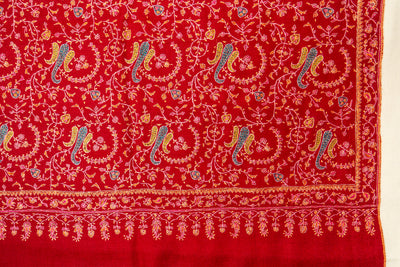Laleh – Crimson Sozni Hand-Embroidered Pure Pashmina Shawl