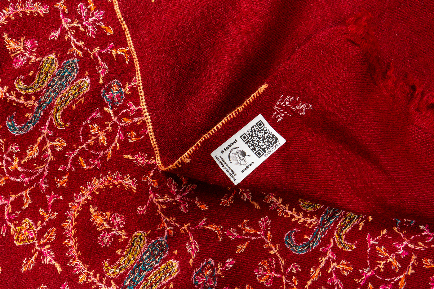 Laleh – Crimson Sozni Hand-Embroidered Pure Pashmina Shawl