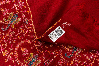 Laleh – Crimson Sozni Hand-Embroidered Pure Pashmina Shawl