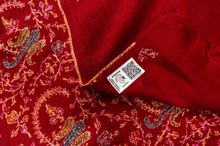 Châle Pashmina En Cachemire Pur - Rouge Foncé, Brodé Main, Motif Paisley - Grand Format, Fait Main En Inde