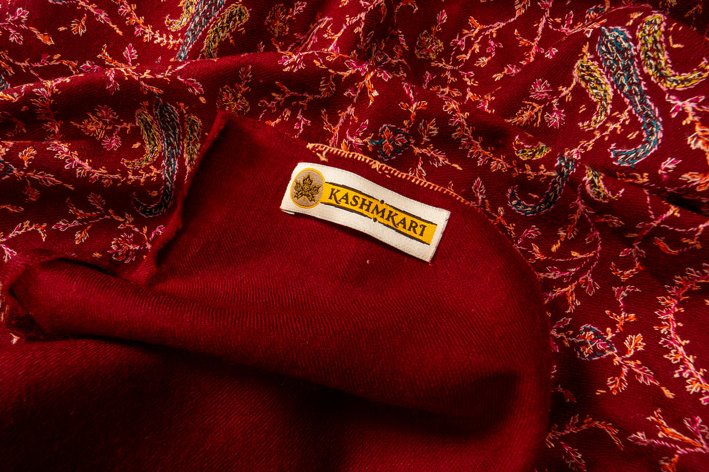 Laleh – Crimson Sozni Hand-Embroidered Pure Pashmina Shawl