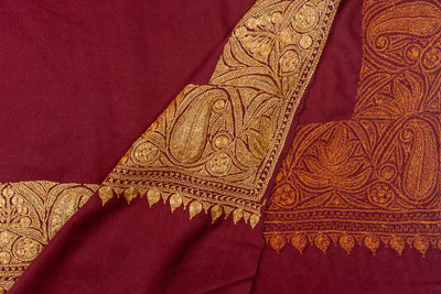 Crimson Elegance Hand-Tilla Embroidery Majestic Pashmina Shawl