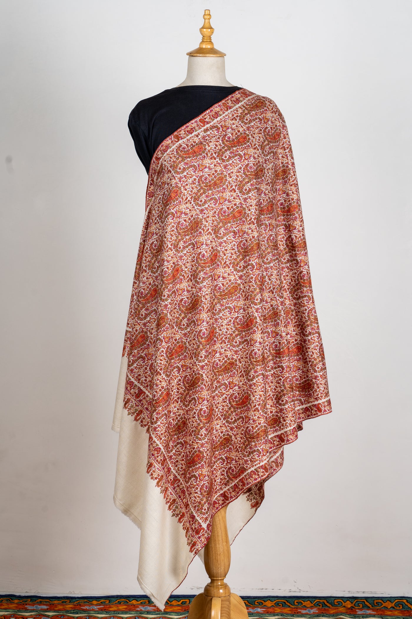 Name: Guldaan – Crimson Sozni Hand-Embroidered Pashmina Jama Shawl