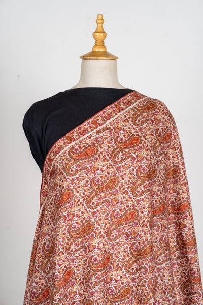 Name: Guldaan – Crimson Sozni Hand-Embroidered Pashmina Jama Shawl