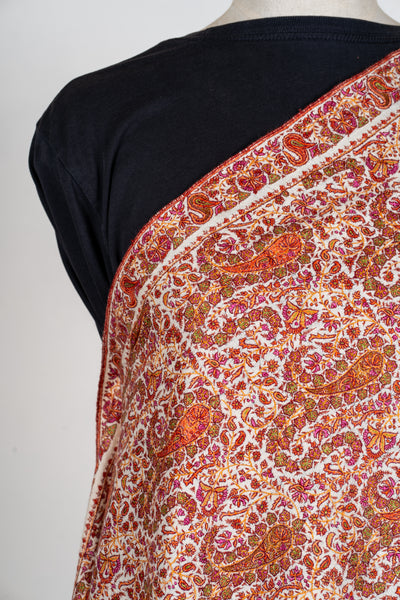 Name: Guldaan – Crimson Sozni Hand-Embroidered Pashmina Jama Shawl
