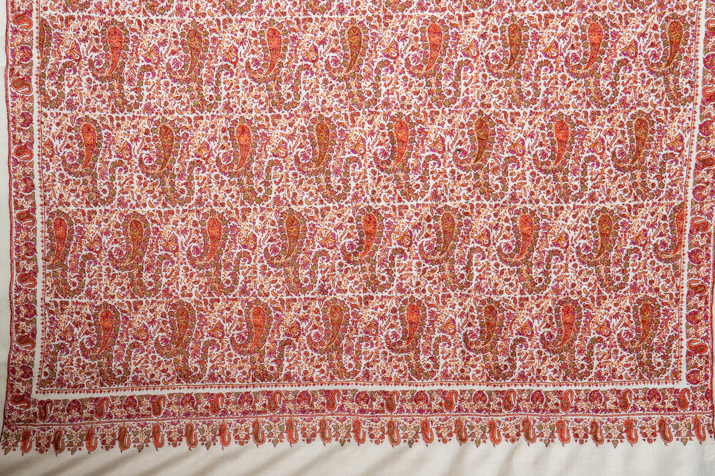 Name: Guldaan – Crimson Sozni Hand-Embroidered Pashmina Jama Shawl