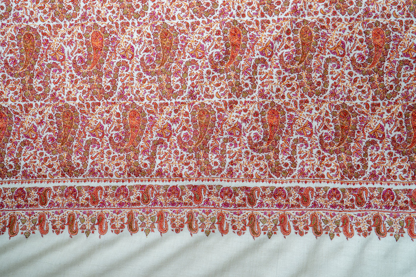 Name: Guldaan – Crimson Sozni Hand-Embroidered Pashmina Jama Shawl