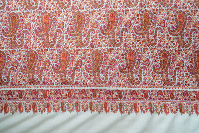 Name: Guldaan – Crimson Sozni Hand-Embroidered Pashmina Jama Shawl