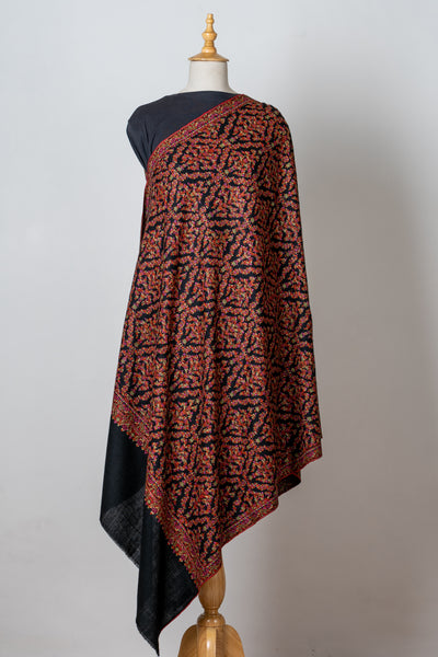 Shabnum-e-Gul – Crimson Sozni Hand-Embroidered Pashmina Shawl