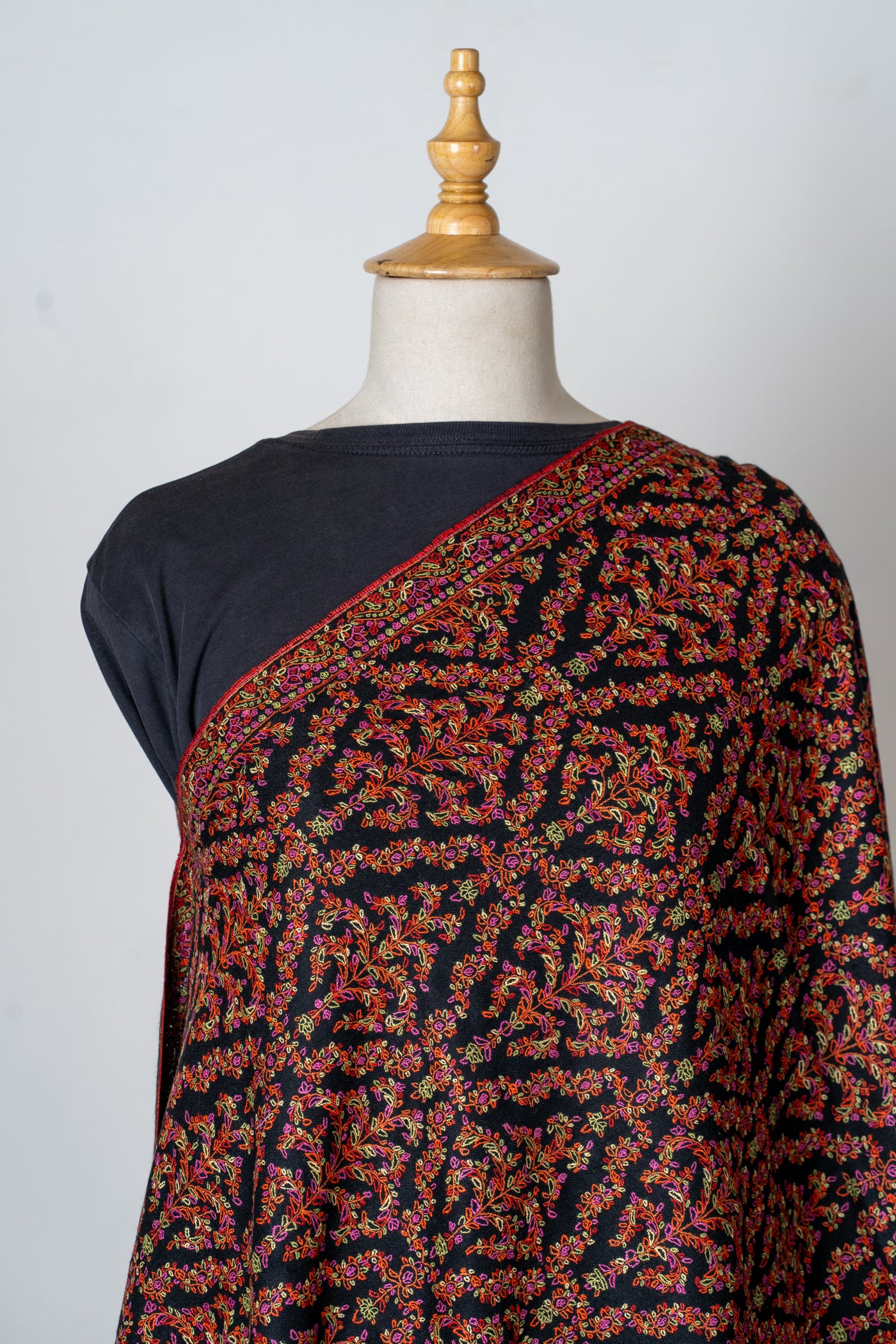 Shabnum-e-Gul – Crimson Sozni Hand-Embroidered Pashmina Shawl