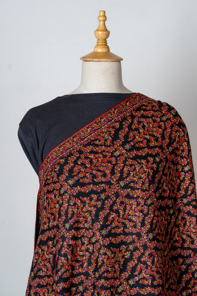 Shabnum-e-Gul – Crimson Sozni Hand-Embroidered Pashmina Shawl