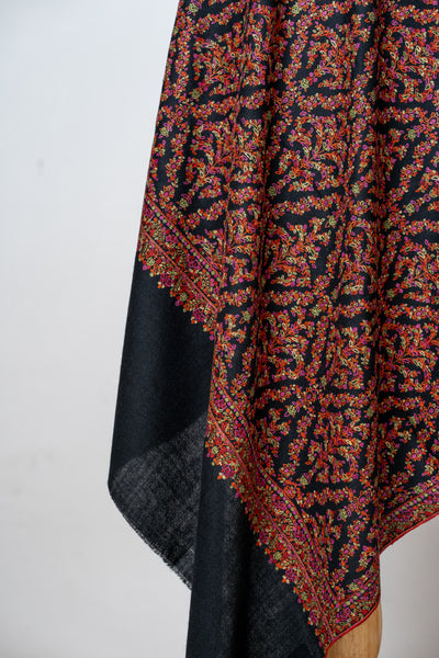Shabnum-e-Gul – Crimson Sozni Hand-Embroidered Pashmina Shawl