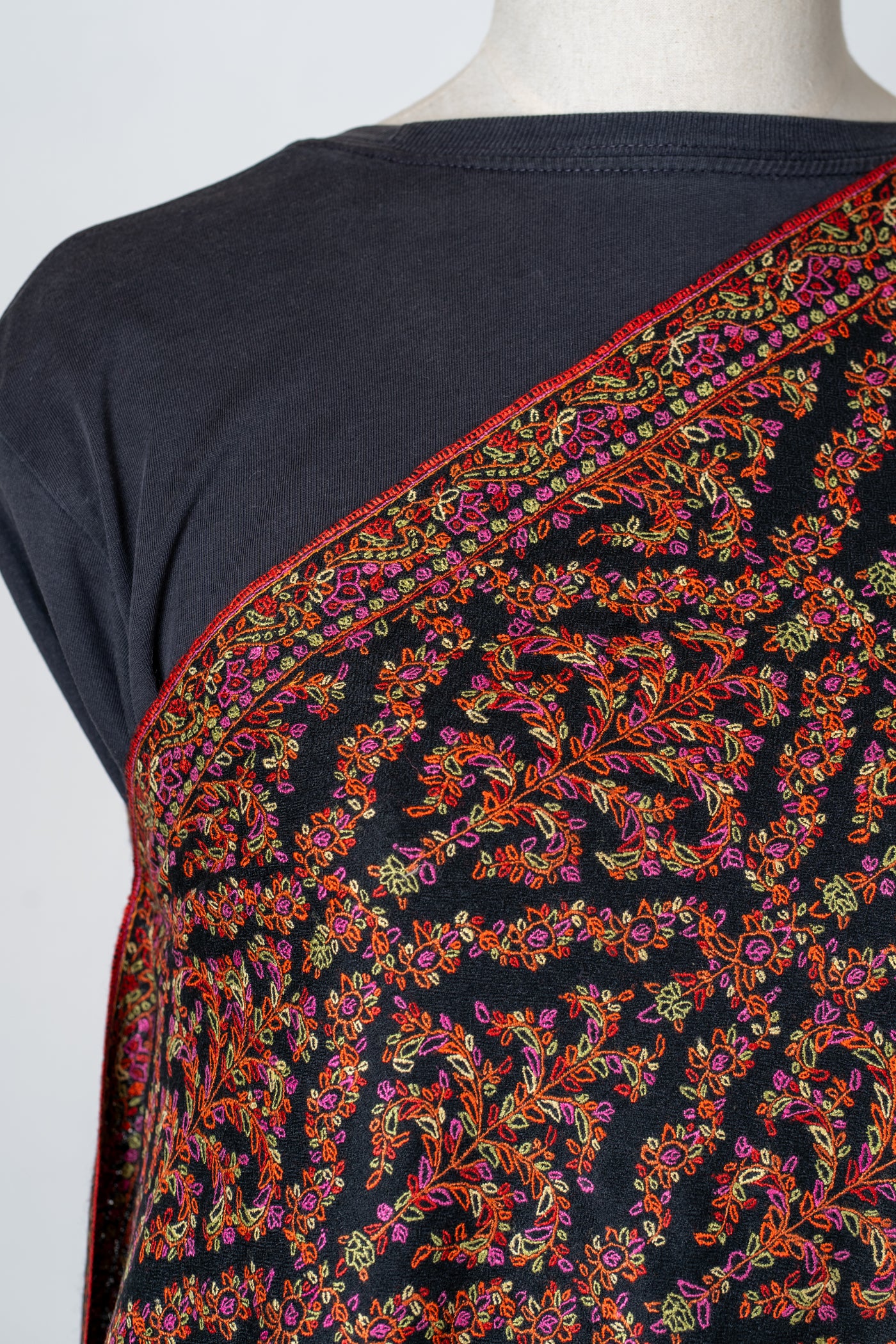 Shabnum-e-Gul – Crimson Sozni Hand-Embroidered Pashmina Shawl