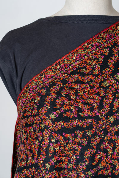 Shabnum-e-Gul – Crimson Sozni Hand-Embroidered Pashmina Shawl