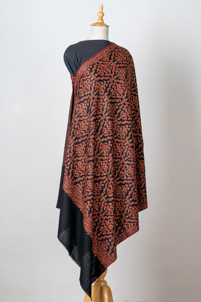 Shabnum-e-Gul – Crimson Sozni Hand-Embroidered Pashmina Shawl