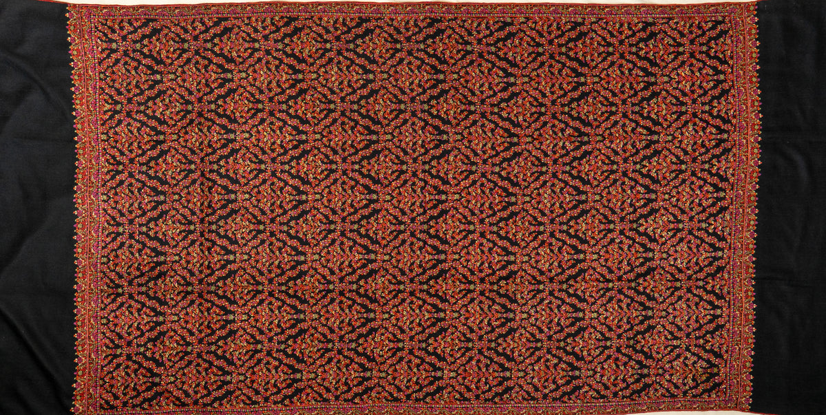 Shabnum-e-Gul – Crimson Sozni Hand-Embroidered Pashmina Shawl
