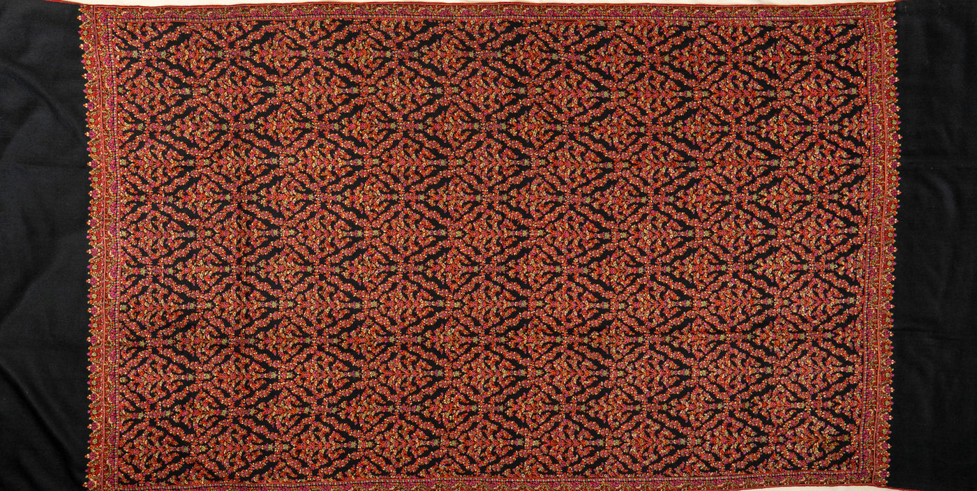 Shabnum-e-Gul – Crimson Sozni Hand-Embroidered Pashmina Shawl