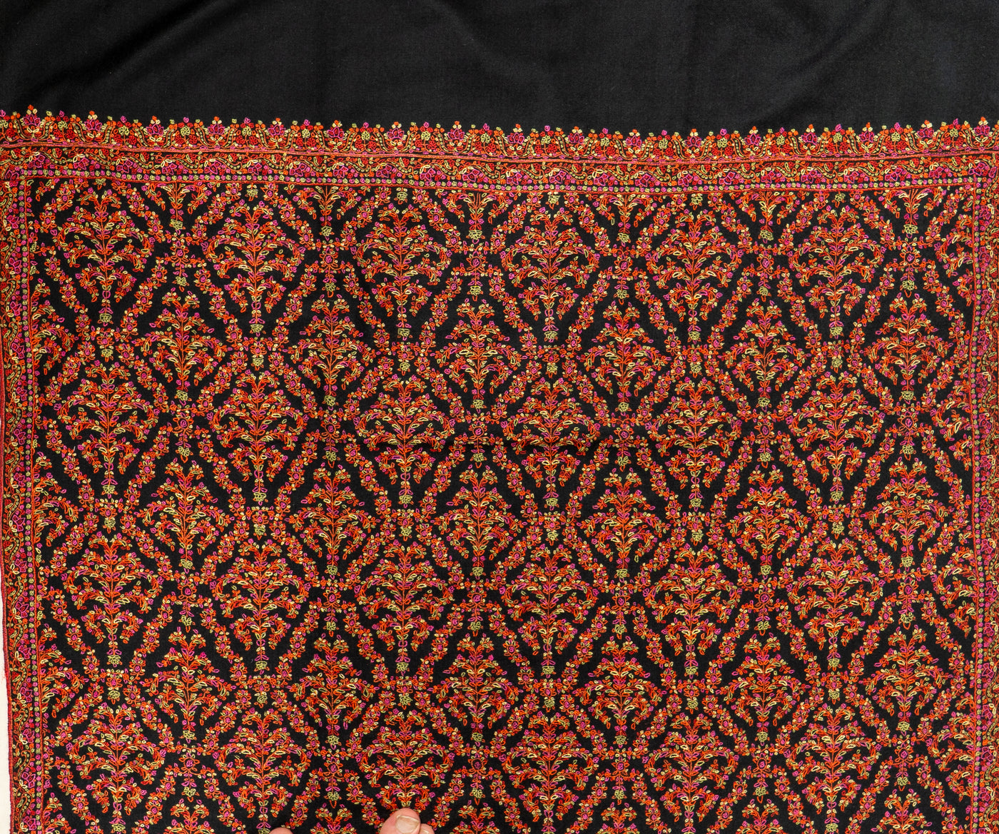 Shabnum-e-Gul – Crimson Sozni Hand-Embroidered Pashmina Shawl