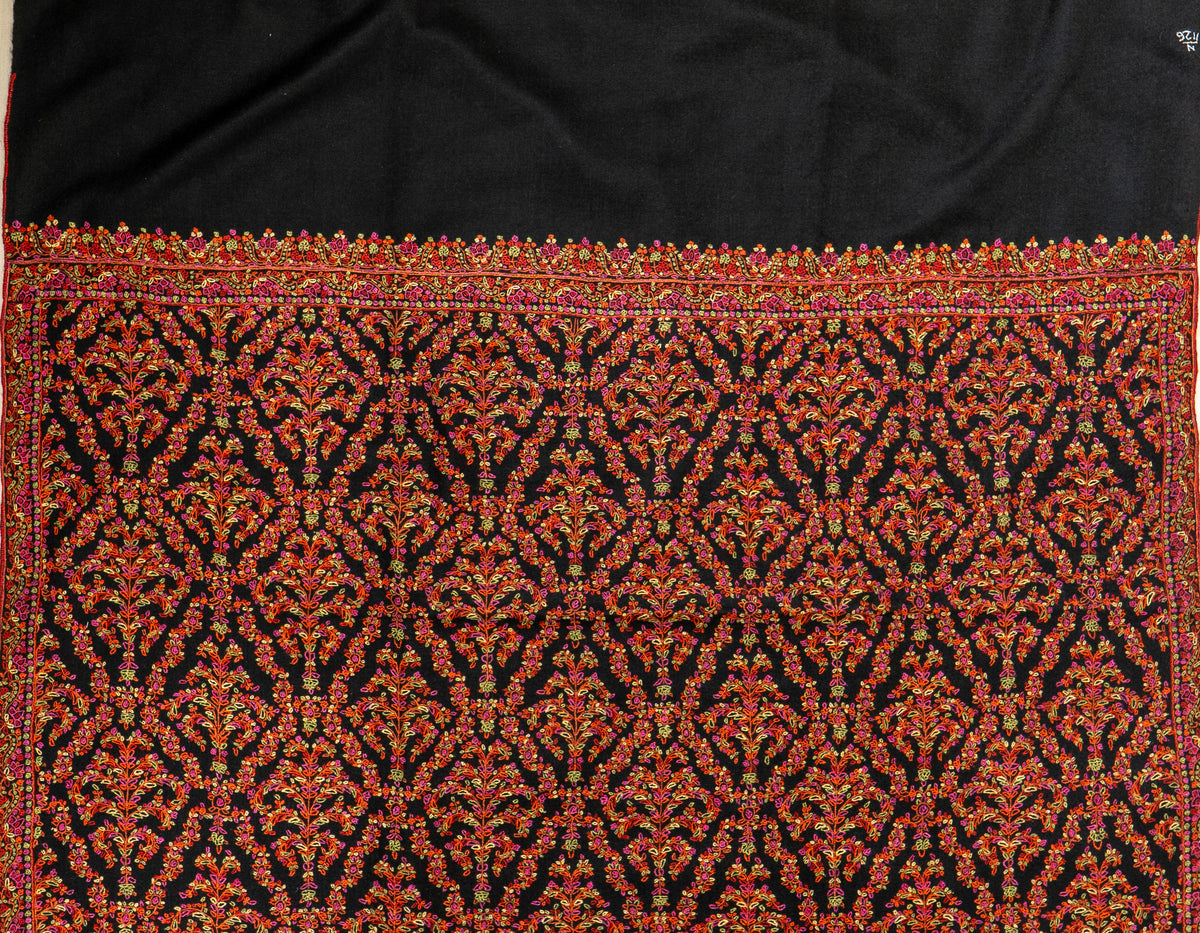 Shabnum-e-Gul – Crimson Sozni Hand-Embroidered Pashmina Shawl