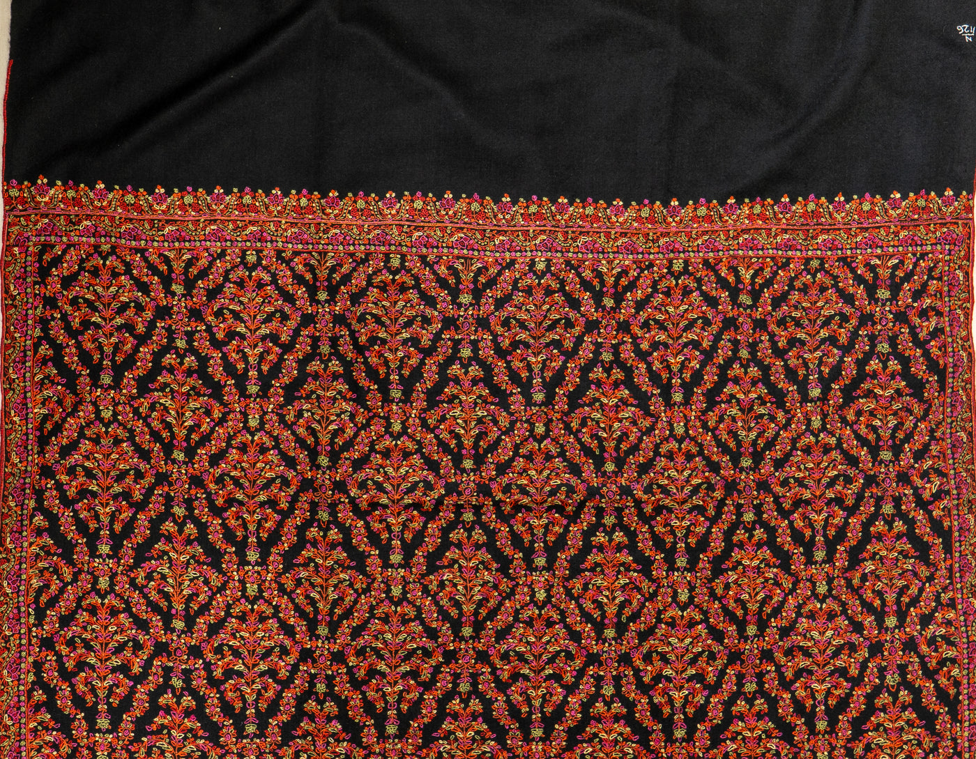 Shabnum-e-Gul – Crimson Sozni Hand-Embroidered Pashmina Shawl