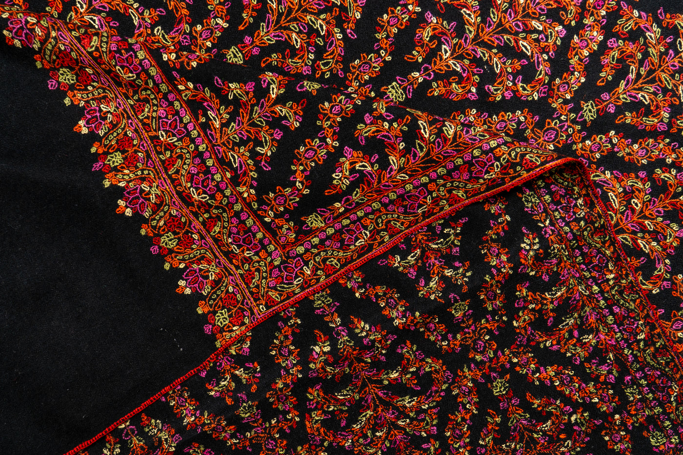 Shabnum-e-Gul – Crimson Sozni Hand-Embroidered Pashmina Shawl