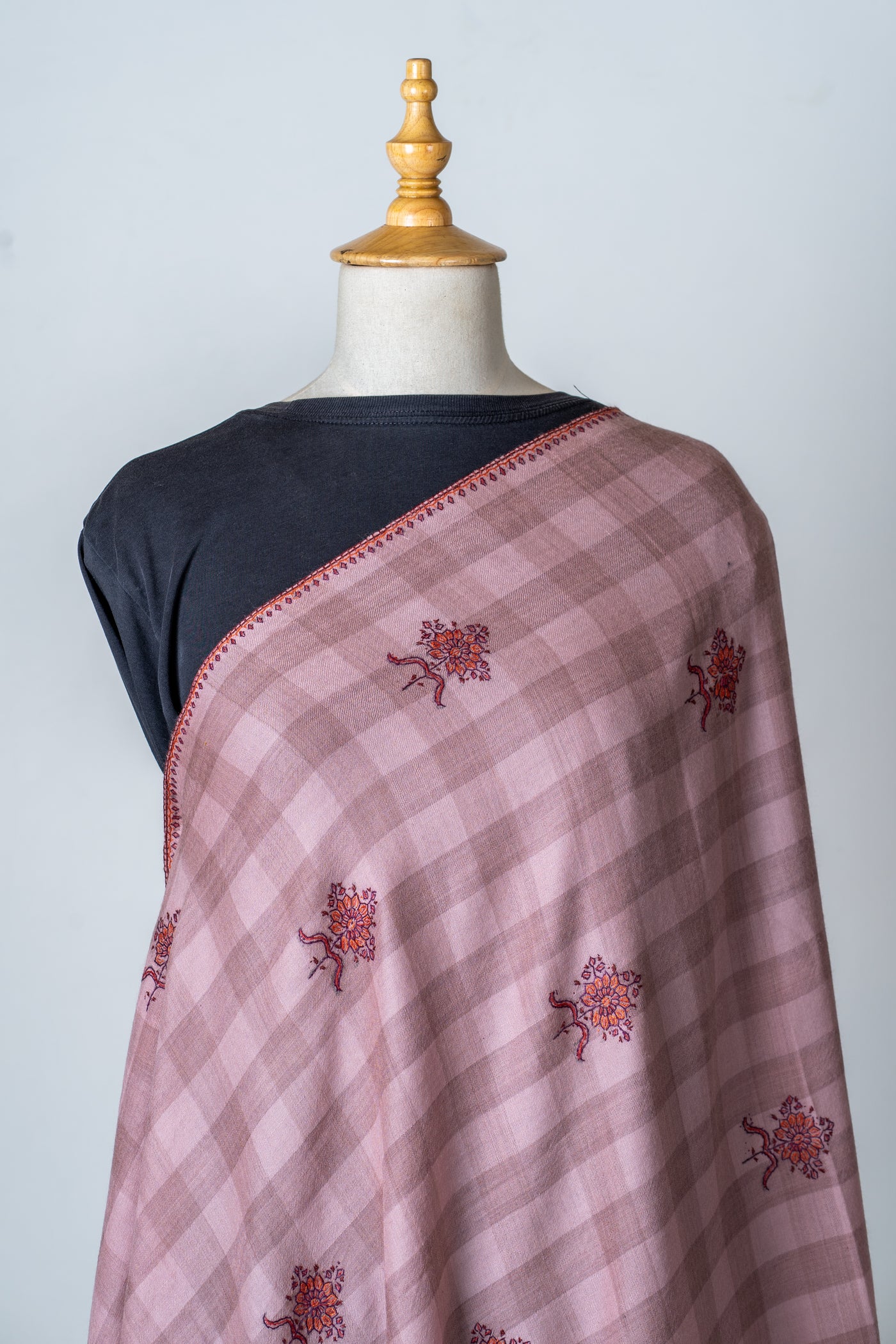 Gulaabo Charm: Merino Wool Shawl with Hand-Embroidered Sozni Blooms