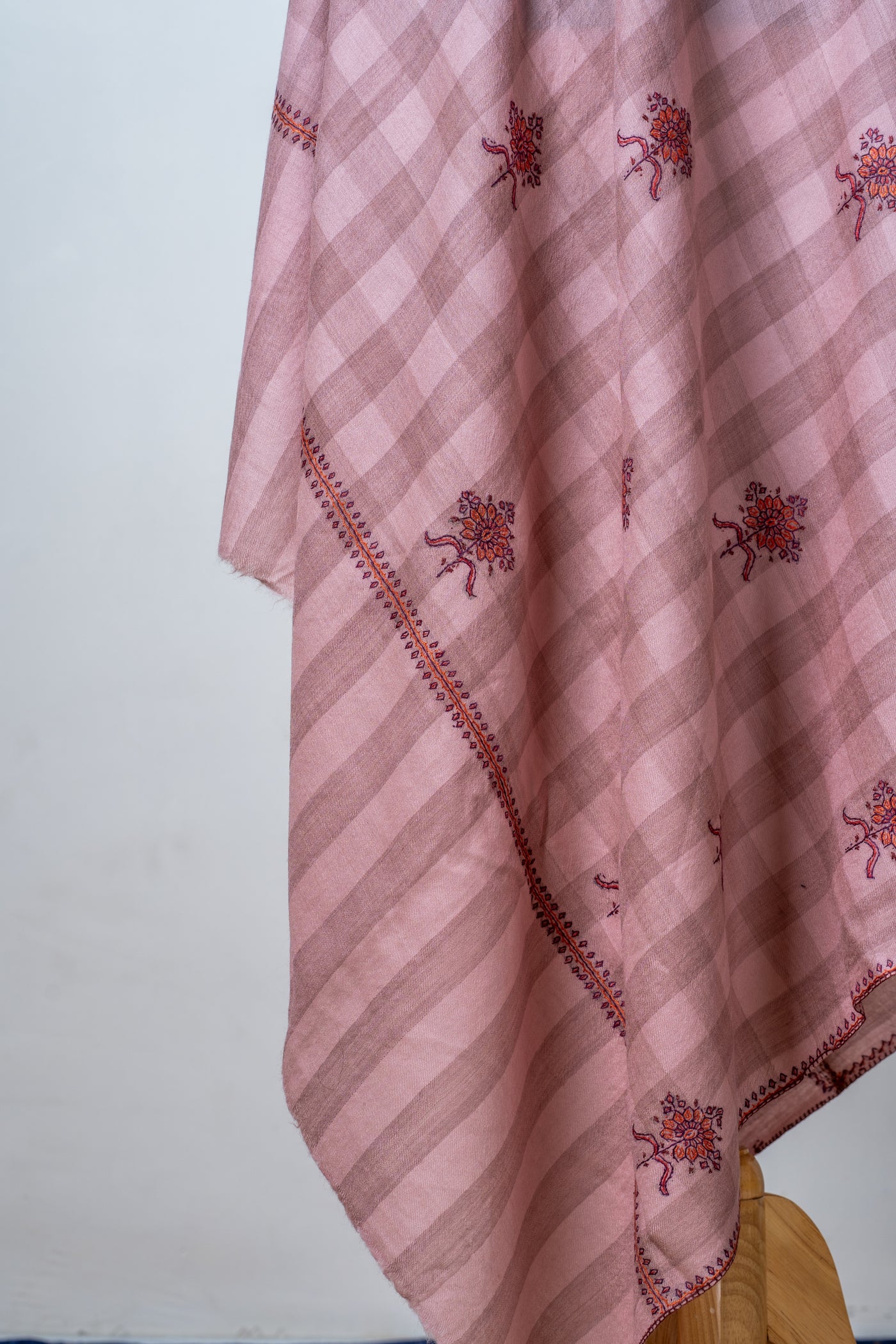 Gulaabo Charm: Merino Wool Shawl with Hand-Embroidered Sozni Blooms