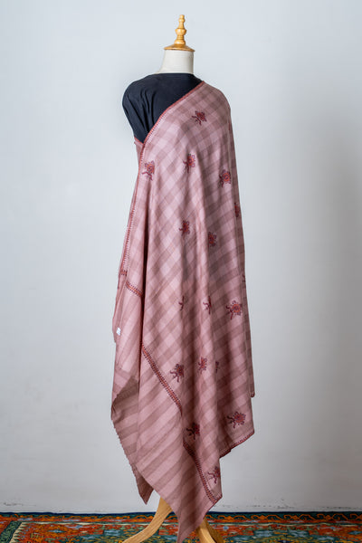 Gulaabo Charm: Merino Wool Shawl with Hand-Embroidered Sozni Blooms
