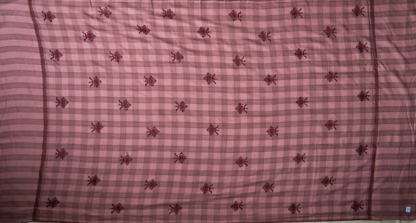 Gulaabo Charm: Merino Wool Shawl with Hand-Embroidered Sozni Blooms
