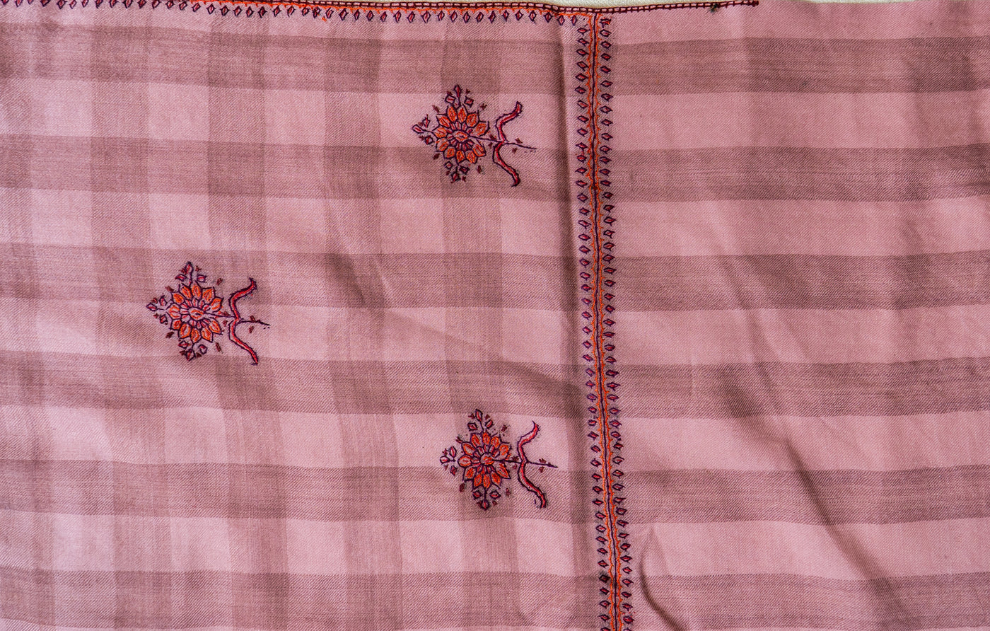 Gulaabo Charm: Merino Wool Shawl with Hand-Embroidered Sozni Blooms