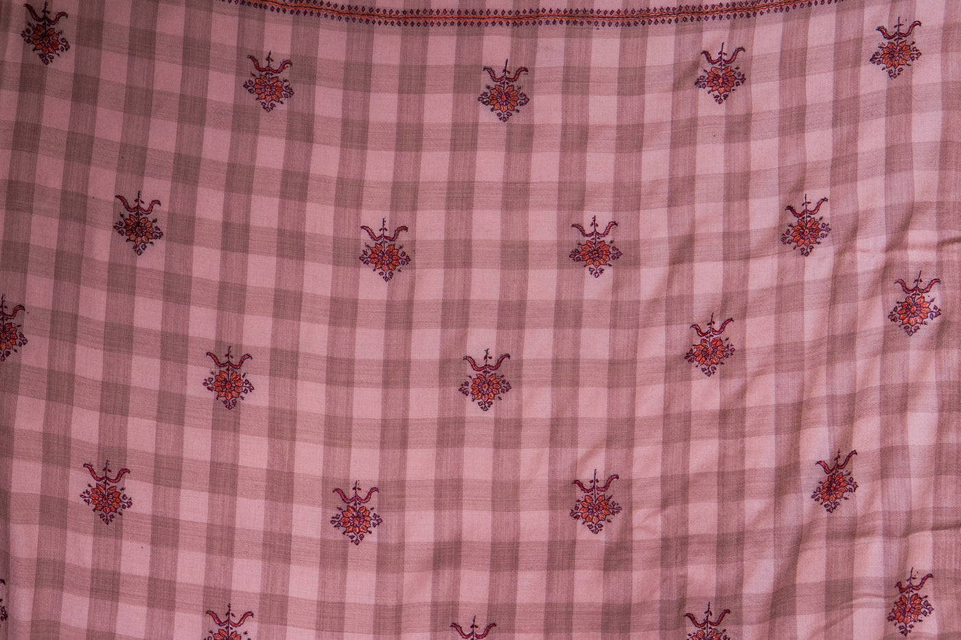 Gulaabo Charm: Merino Wool Shawl with Hand-Embroidered Sozni Blooms