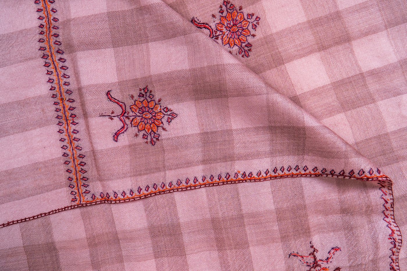 Gulaabo Charm: Merino Wool Shawl with Hand-Embroidered Sozni Blooms