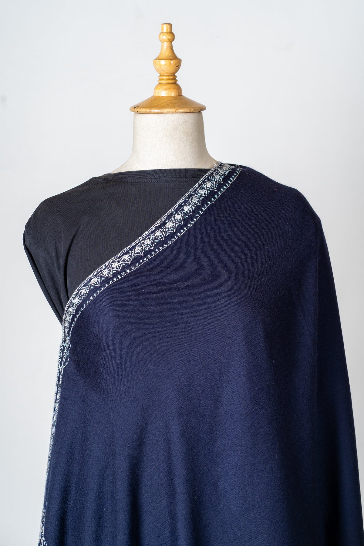Neel Qalam: Navy Merino Wool Shawl with Classic Sozni Hand Embroidery