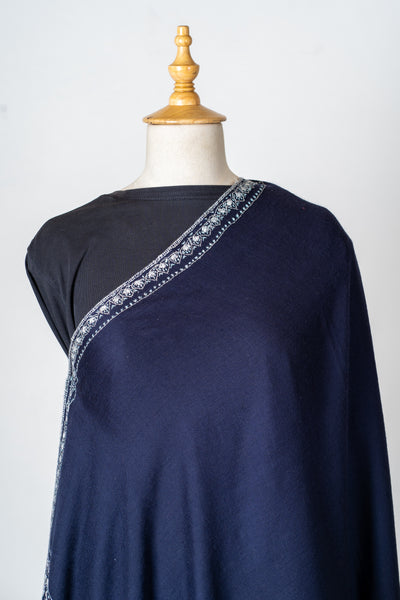 Neel Qalam: Navy Merino Wool Shawl with Classic Sozni Hand Embroidery