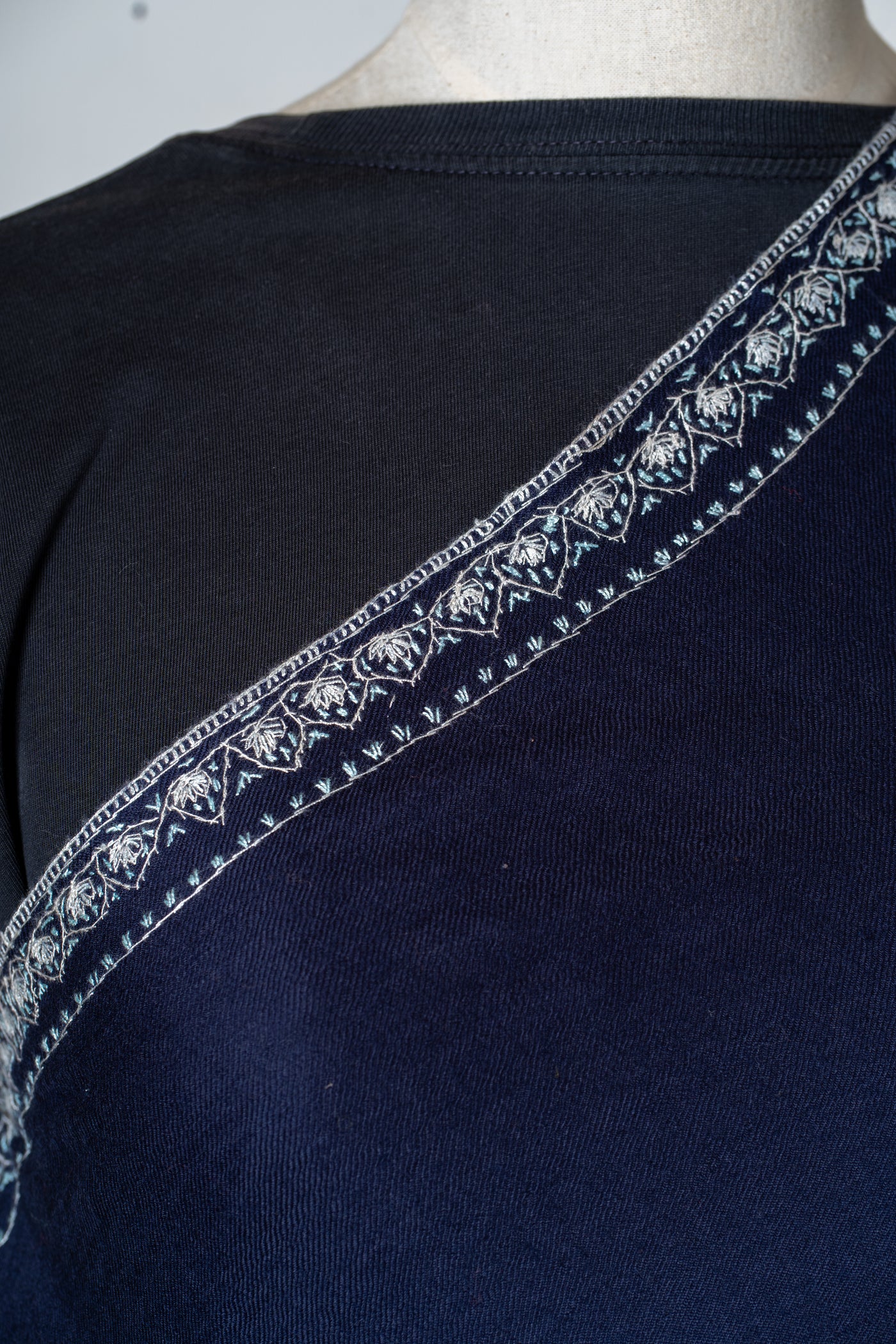 Neel Qalam: Navy Merino Wool Shawl with Classic Sozni Hand Embroidery